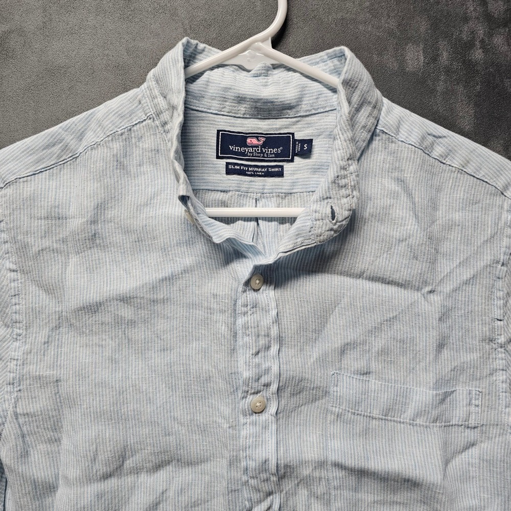 Vineyard Vines Men Small Slim Fit Murray Shirt Light Blue Linen Striped 1W000207